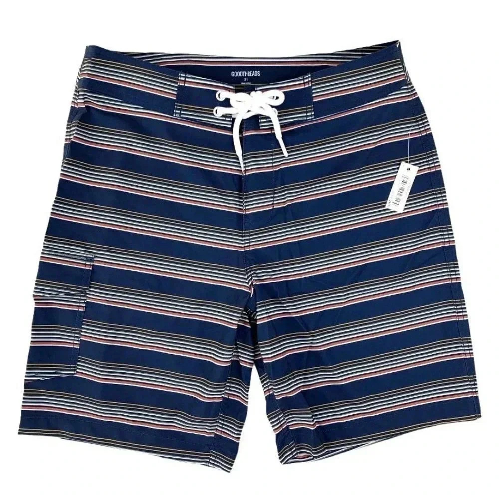 Goodthreads Swimwear Stripe Print Size 31 Tie Front Stretch Men's Board Shorts - Picture 4 of 12